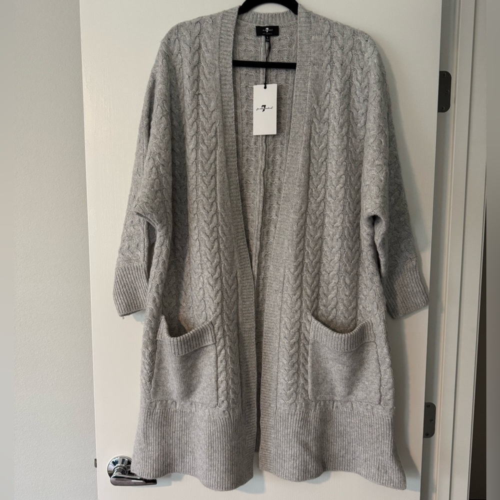7 for all mankind Gray Cable Knit Cardigan